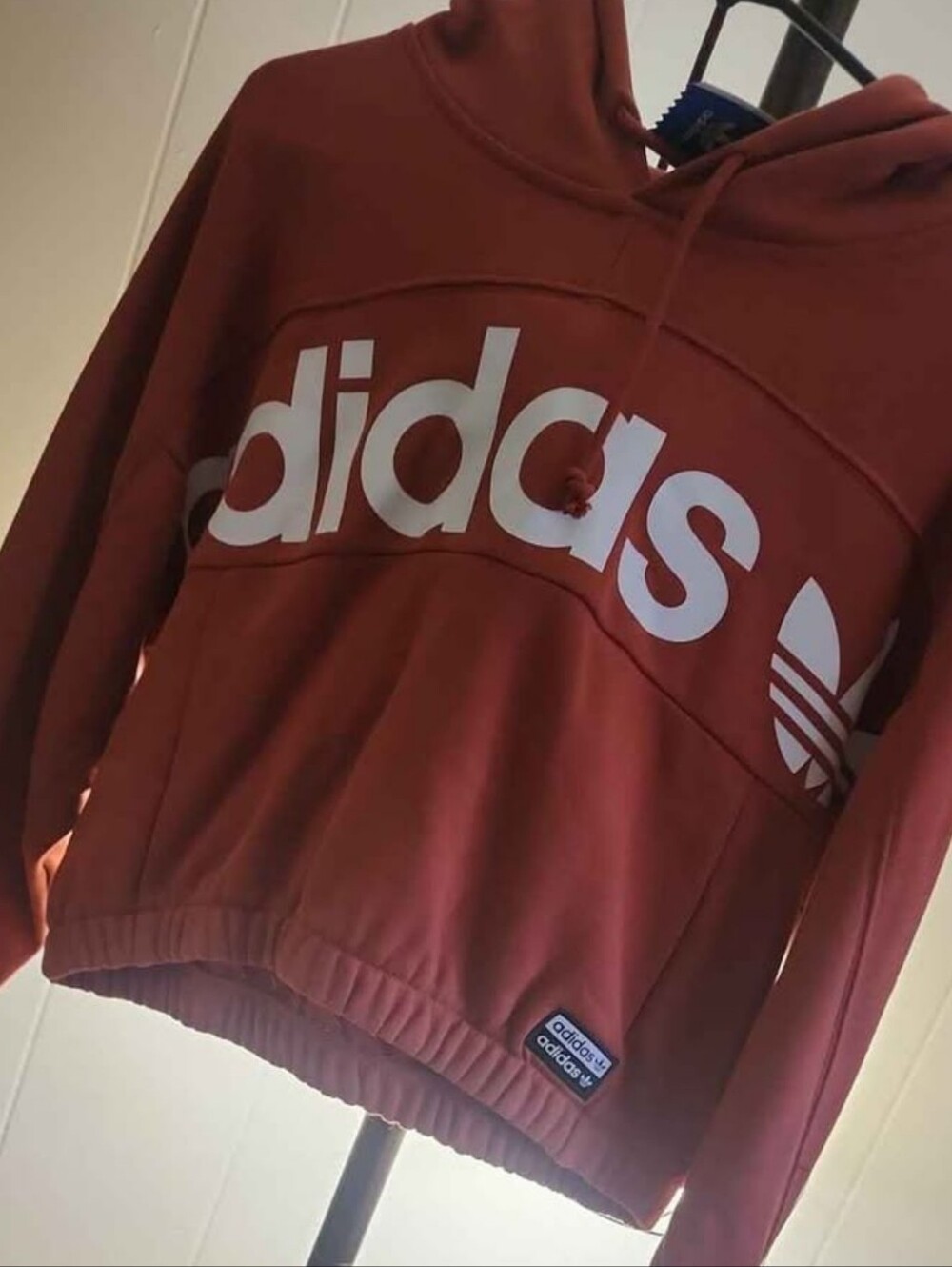 adidas Rust Red Cropped Hoodie with White Logo